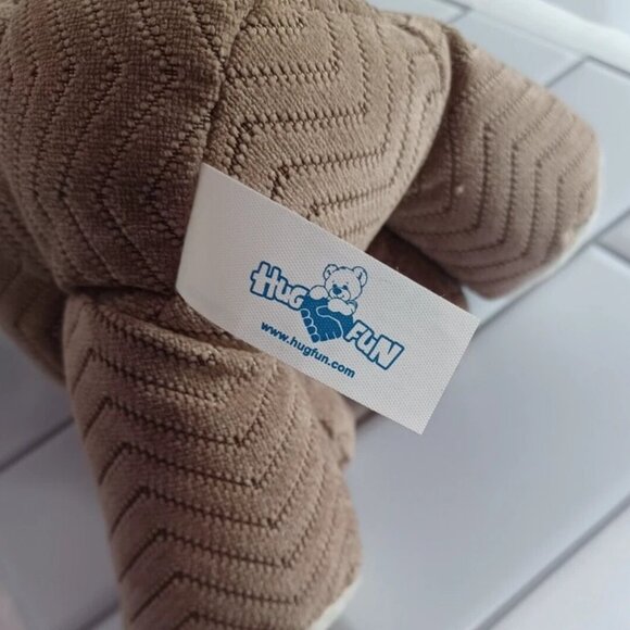 Hugfun Stuffed Plush Teddy Bear 9” Tan Brown Zig Zag Mock Suede Pattern NWT - Picture 4 of 5